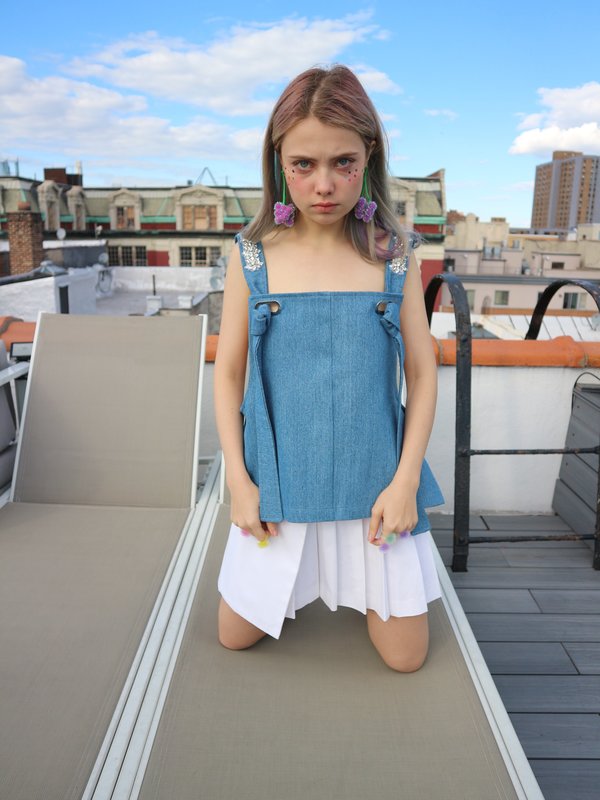 Collina Strada Rhinestone Overall Tank - Blue Denim Collina Strada Rhinestone Overall Tank - Blue Denim
