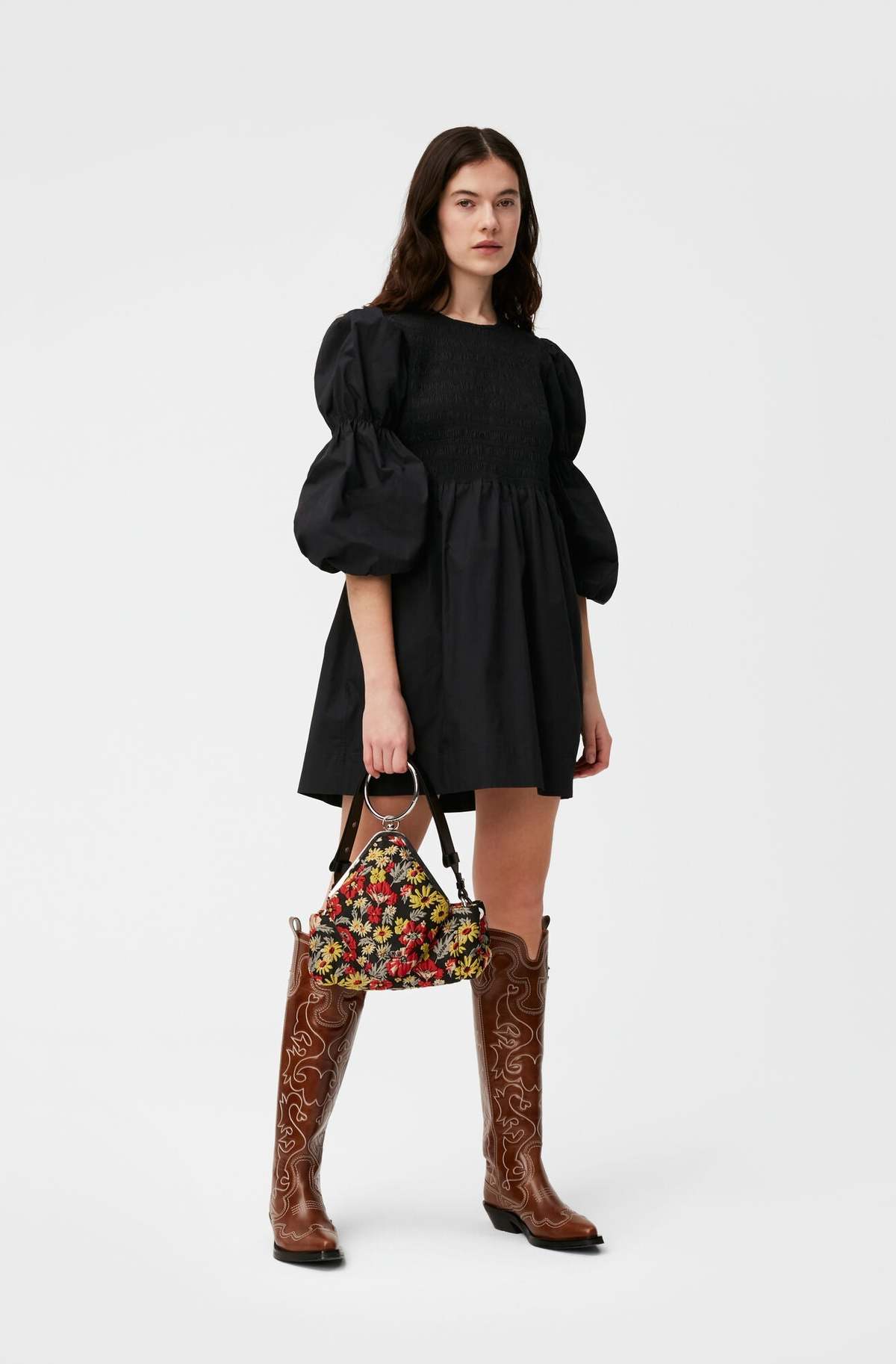 white christmas dresses Black Cotton Poplin Mini Smock Dress