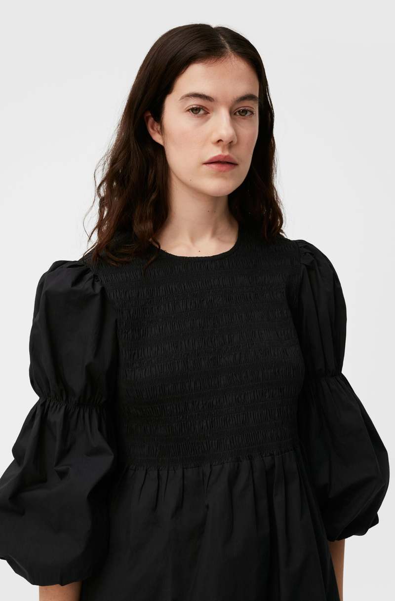ganni cotton poplin mini smock dress GANNI Sheer Fluid Check Mini Smock Dress