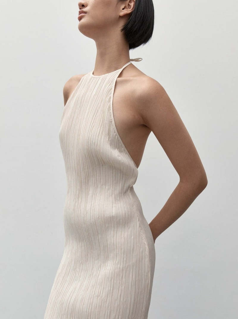 St. Agni Pleated Halter Dress - Oyster
