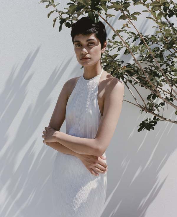St. Agni Pleated Halter Dress - Oyster | Garmentory