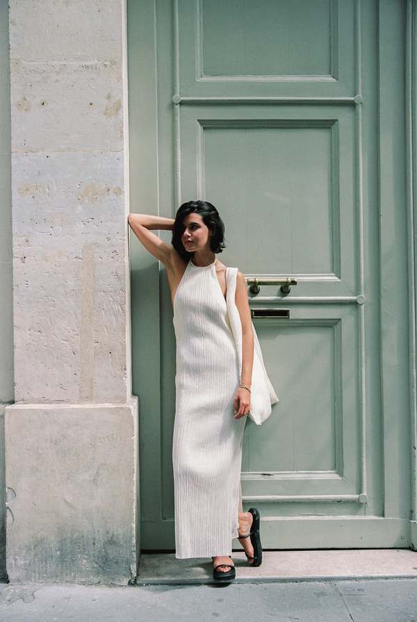st agni pleated halter dress St. Agni | Silk Twill Halter Dress
