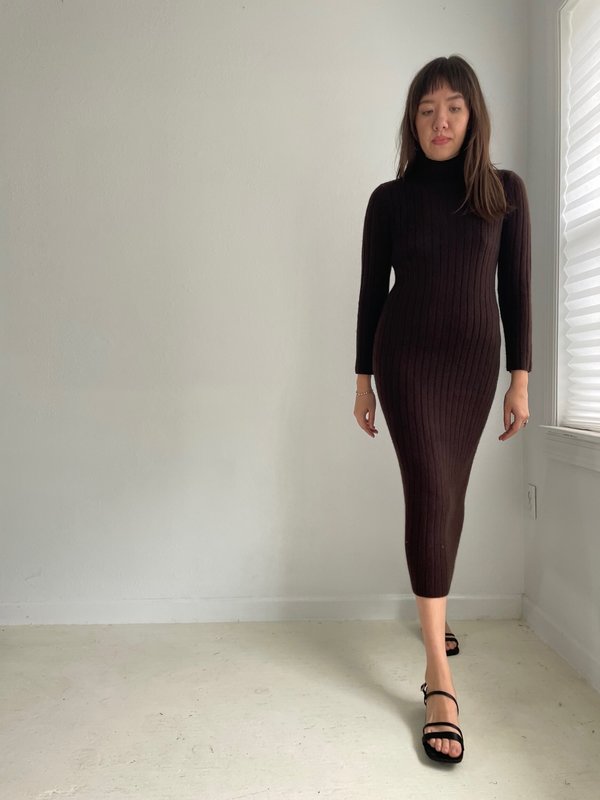 ralph lauren brown sweater dress Polo Ralph Lauren CABLE WOOL-CASHMERE TURTLENECK DRESS - Jumper dress -  cedar heather/brown