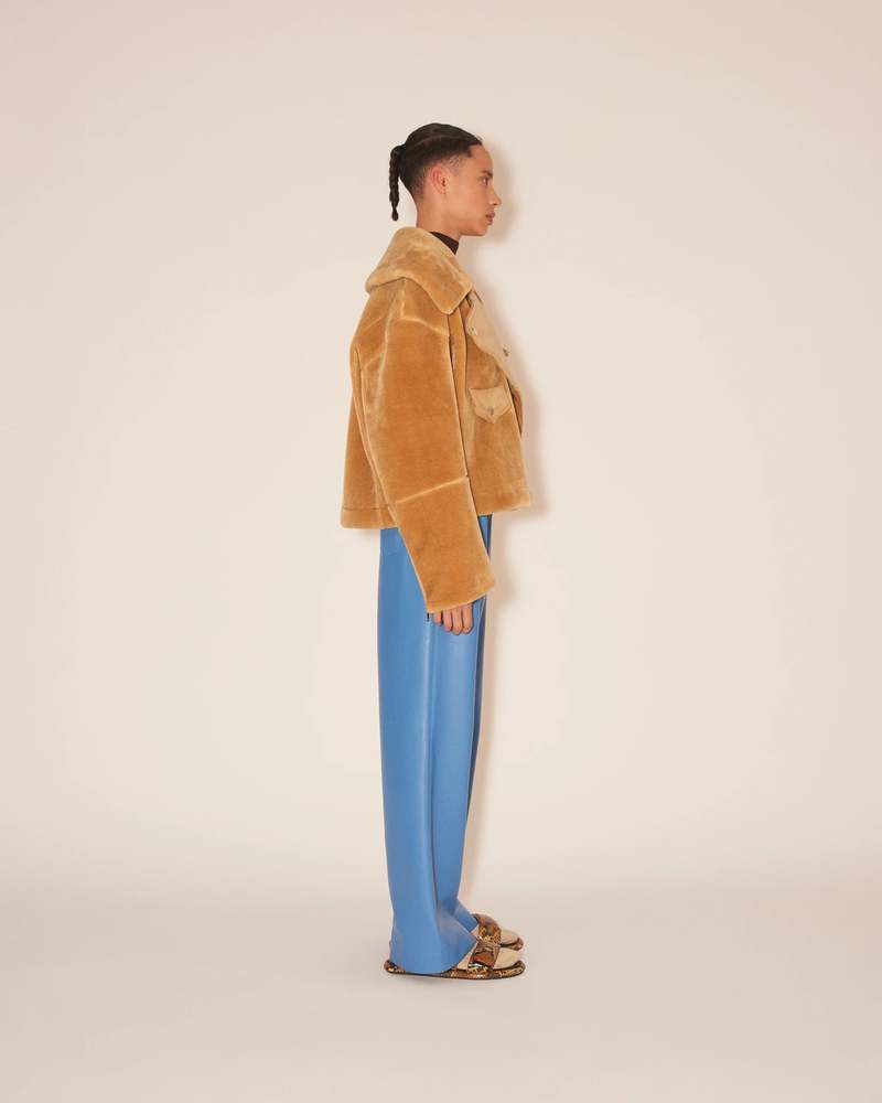 Nanushka Adina Cropped Biker Jacket Light Caramel Garmentory