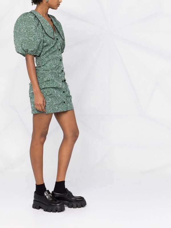 Ganni Jacquard Organza Mini Dress - Myrtle | Garmentory