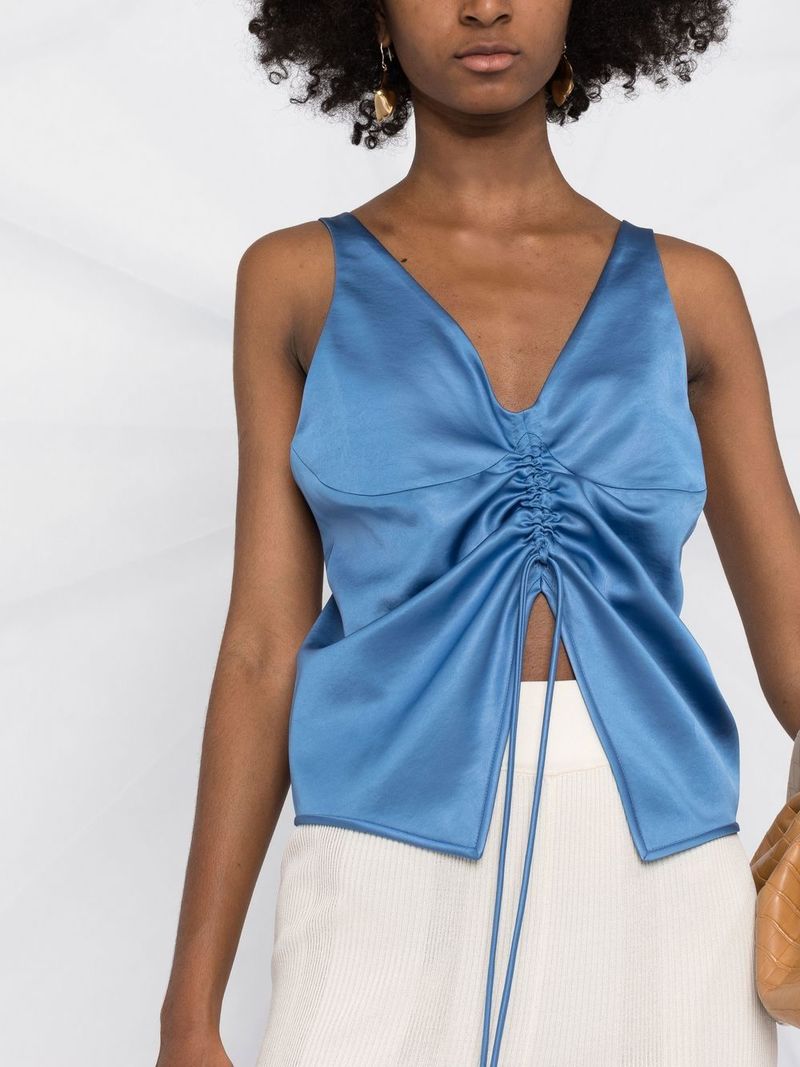 nanushka◆半袖ブラウス/--/--/BRW Nanushka Klara Glossy Satin Tie-Front Top - Blue | Garmentory