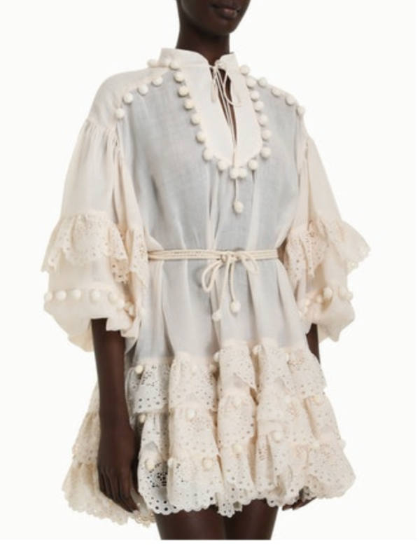 Zimmermann Lyre Trim Mini Dress - Cream | Garmentory