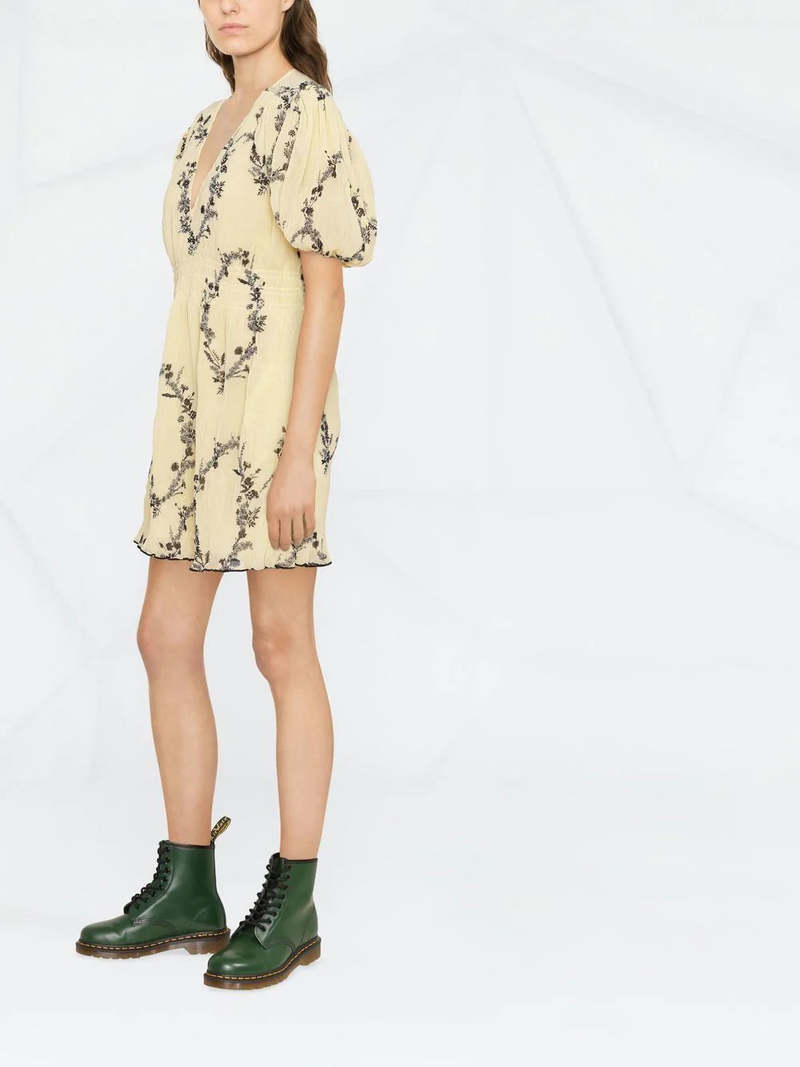 Ganni Pleated Georgette Dress - Floral Shadow Flan | Garmentory