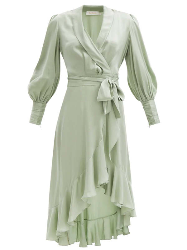 Zimmermann Silk Wrap Midi Dress - Sage on Garmentory Zimmermann Silk Wrap Midi Dress - Sage on Garmentory