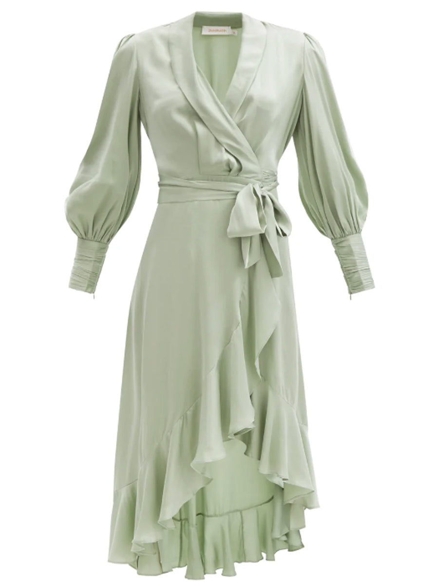 Zimmermann Silk Wrap Midi Dress - Sage | Garmentory