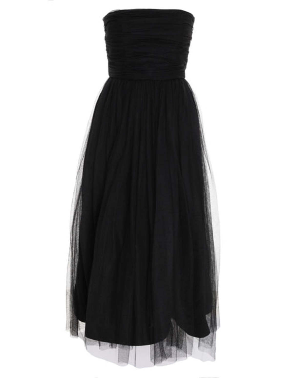 knee length dresses for ladies Elegant Strapless Midi Tulle Gown with Ruffled Layers – Voluminous Dr Hot Pink / Xs main image 1