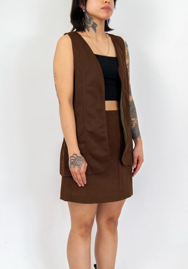 70s brown vest and mini skirt set Garmentory