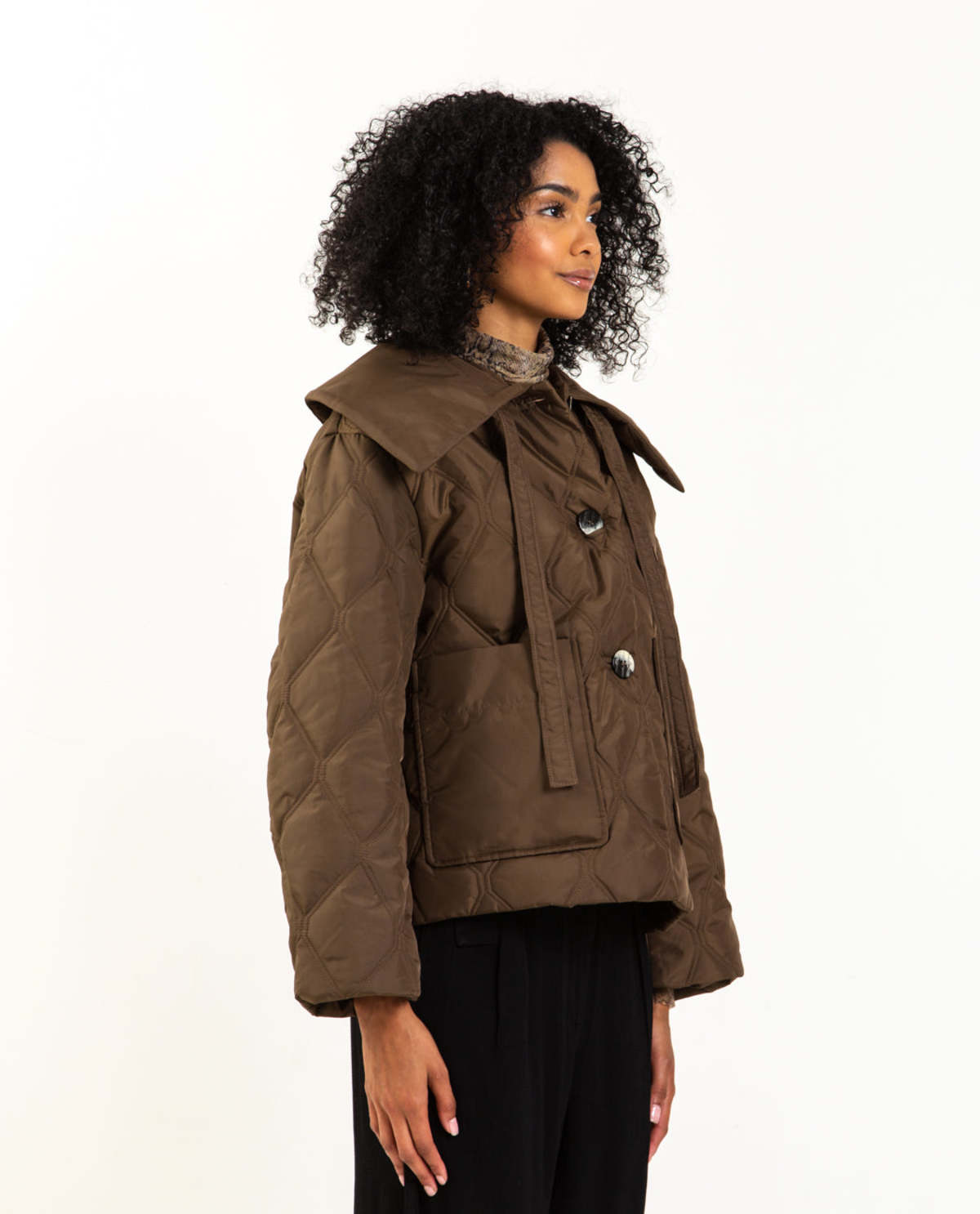 関税送料込♪GANNI/Nylon Big Collar Jacket GANNI Oversized Collar Jacket | Green | FARFETCH