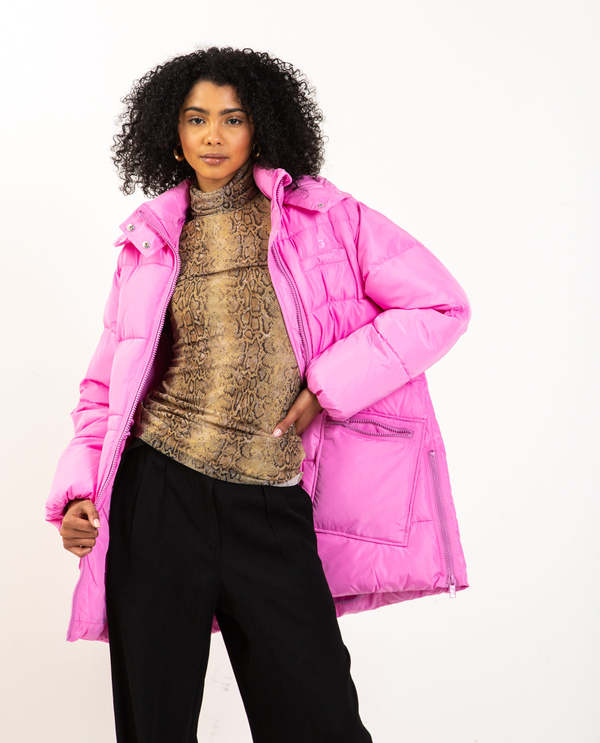 ganni pink puffer