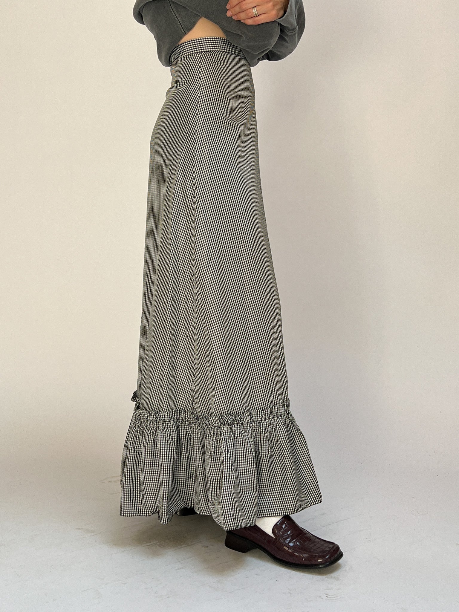 Ruffle Mini Gingham Eyelet Skirt, Honeycomb