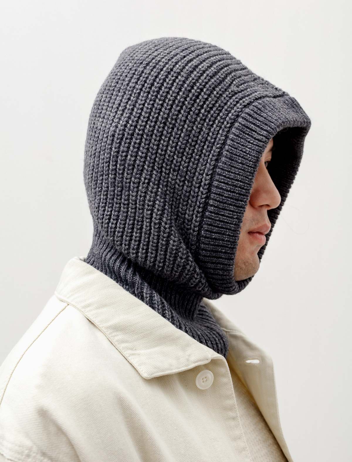 Lemaire Knitted Hood - Steel Grey Melange | Garmentory