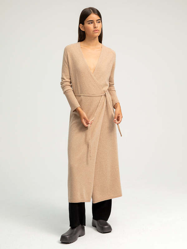 PURECASHMERE NYC Maxi Wrap Dress - Camel | Garmentory