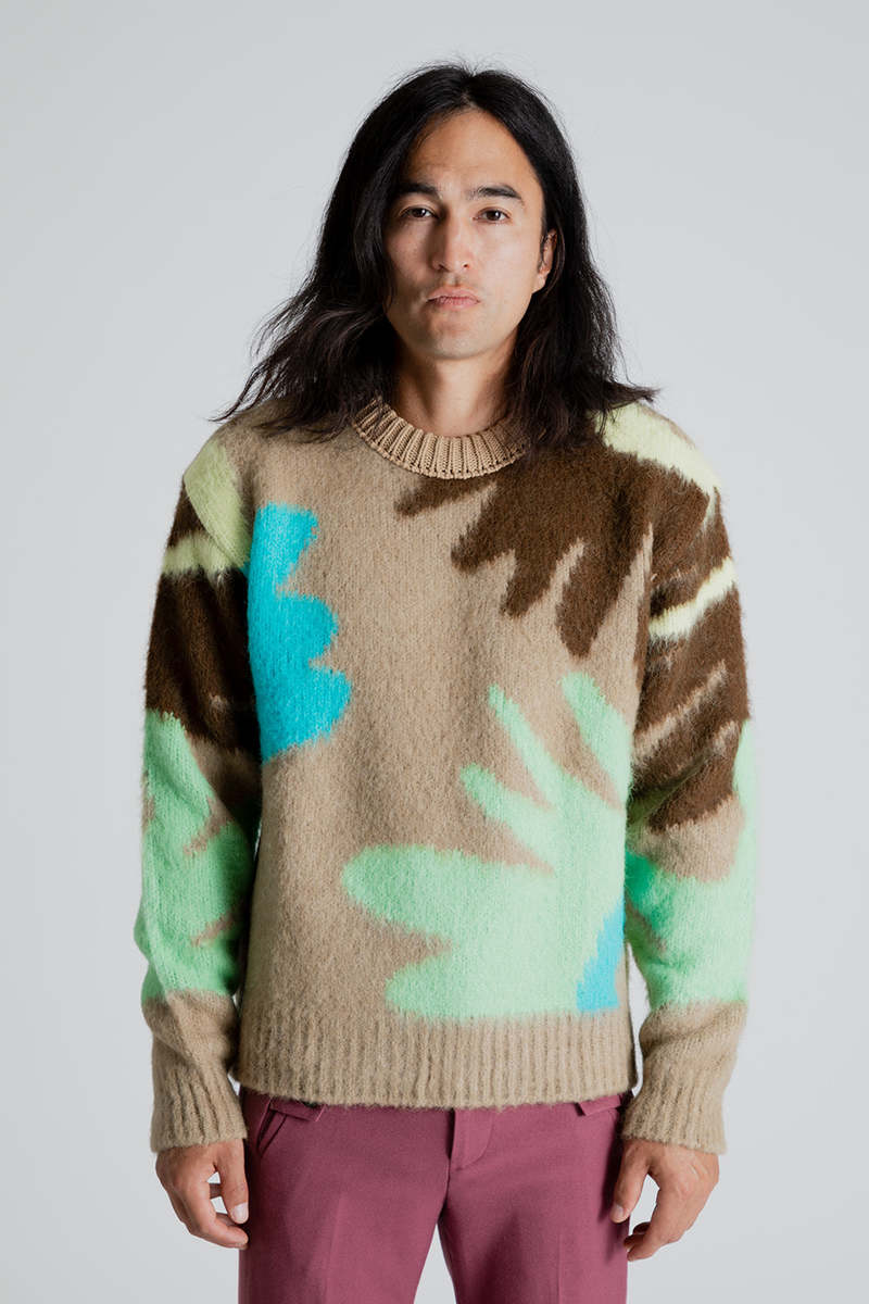 ANDERSSON BELL Knitted Flower Intarsia Crewneck Sweater - Beige 