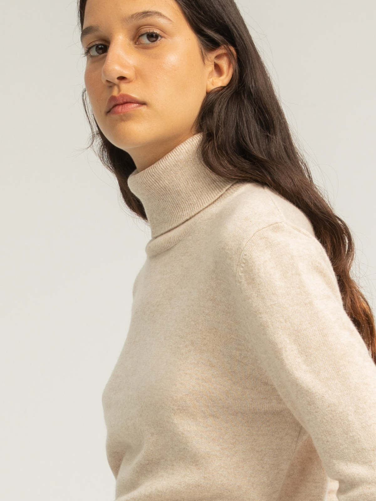 Oatmeal Turtleneck Front Seam Oversize Sweater main image 0
