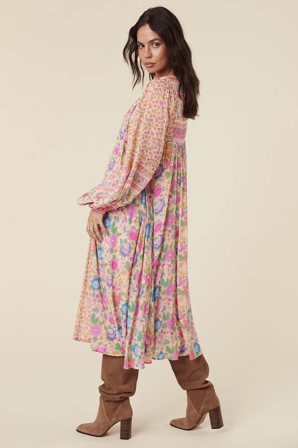 spell oasis boho dress & THE GYPSY COLLECTIVE Mossy Patchwork - Multi and delicate sleeve frill INFL Camella Bow-detail satin cocktail dress Colour:DUSTY BLUE