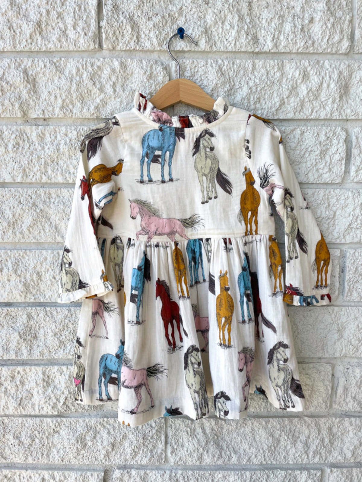 Kids Pink Chicken AUTUMN DRESS - MULTI HORSES