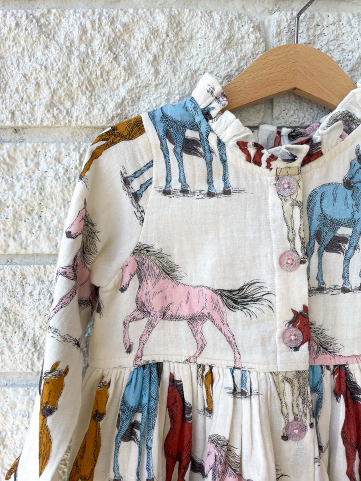 Kids Pink Chicken AUTUMN DRESS - MULTI HORSES