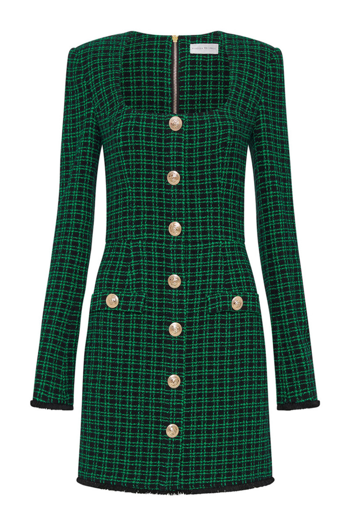 slim fit dress slacks Luna Drop Waist Plaid Tweed Dress- Green – Joey Lynn Boutique main image 0