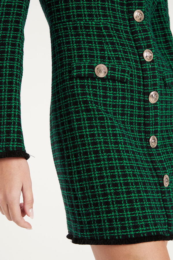 Rebecca Vallance Becca Long Sleeve Mini Dress - Green/Black Check |  Garmentory