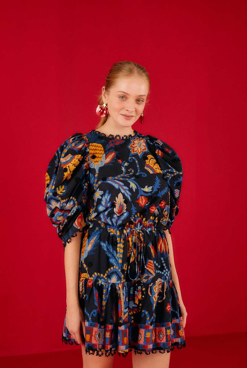 Farm Rio Sunset Tapestry Mini Dress - Black Multi