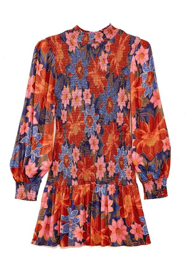 Farm Rio Garden Smocked Mini Dress - Navy Multi | Garmentory