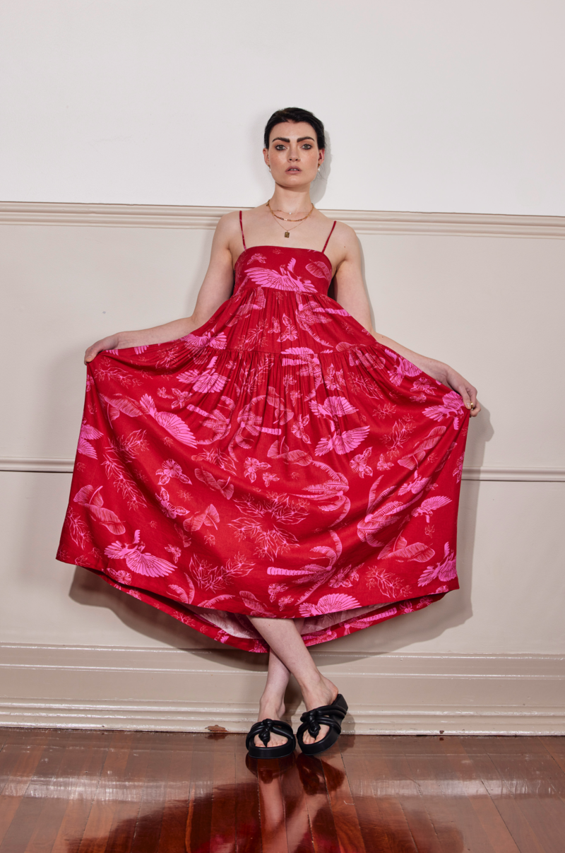SALASAI DANGEROUS HEARTS DRESS - RED/PINK ISLE PRINT
