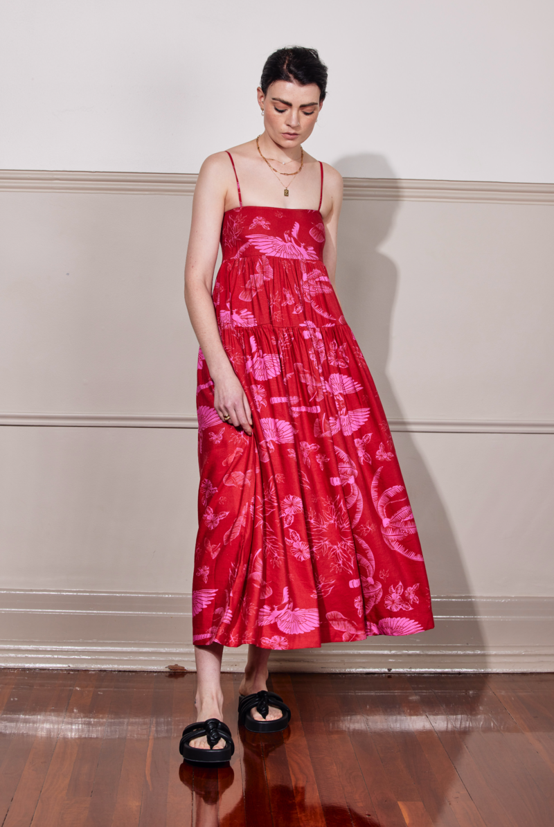 SALASAI DANGEROUS HEARTS DRESS - RED/PINK ISLE PRINT