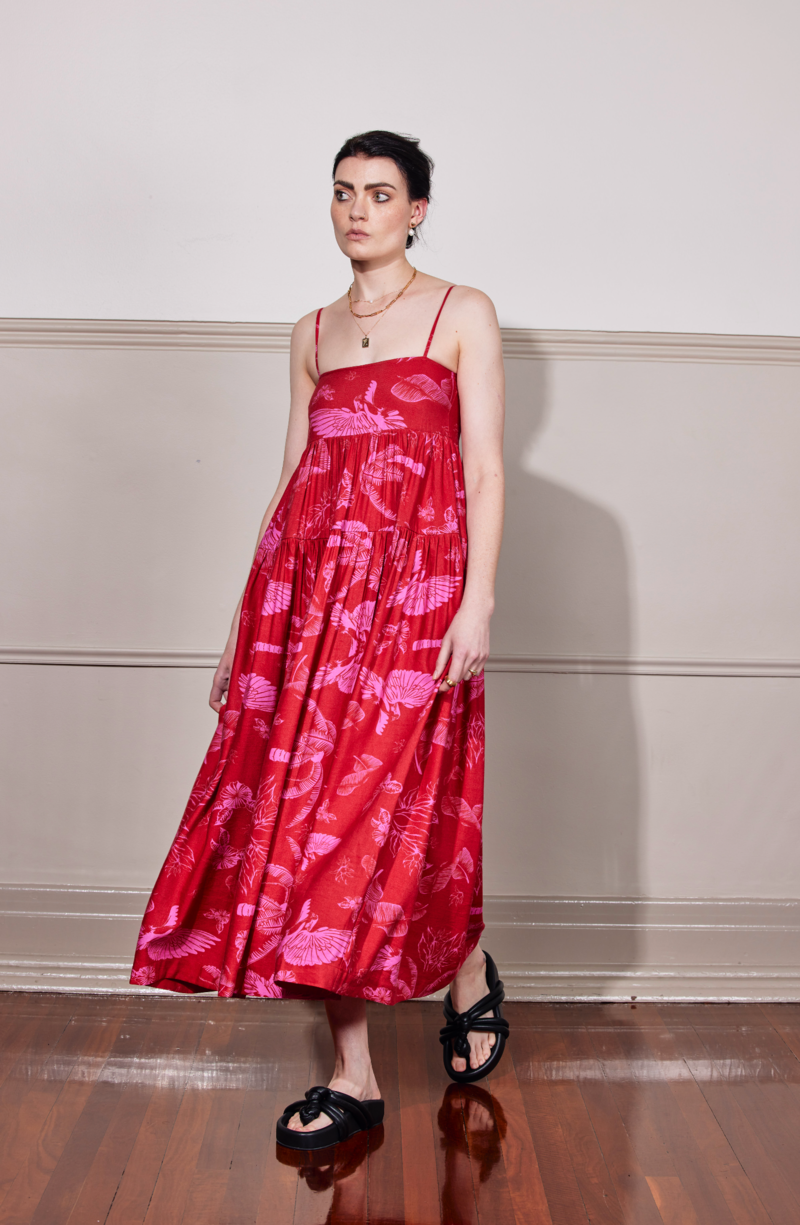 SALASAI DANGEROUS HEARTS DRESS - RED/PINK ISLE PRINT