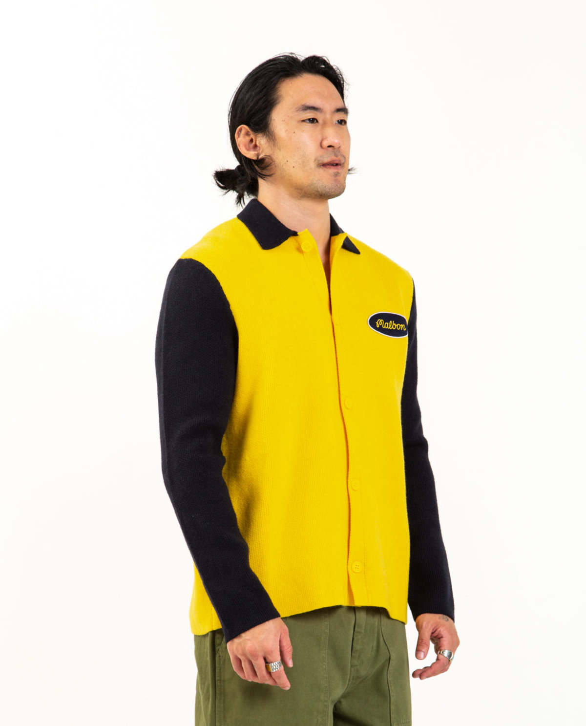 MALBON GOLF Heritage Button Down Sweater Gold/Navy Garmentory