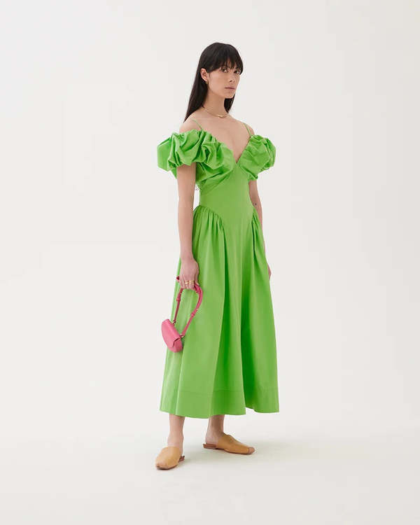 green emerald velvet dress REJINA PYO GREEN LINEN AND COTTON BLEND MIDI DRESS SMALL main image 0