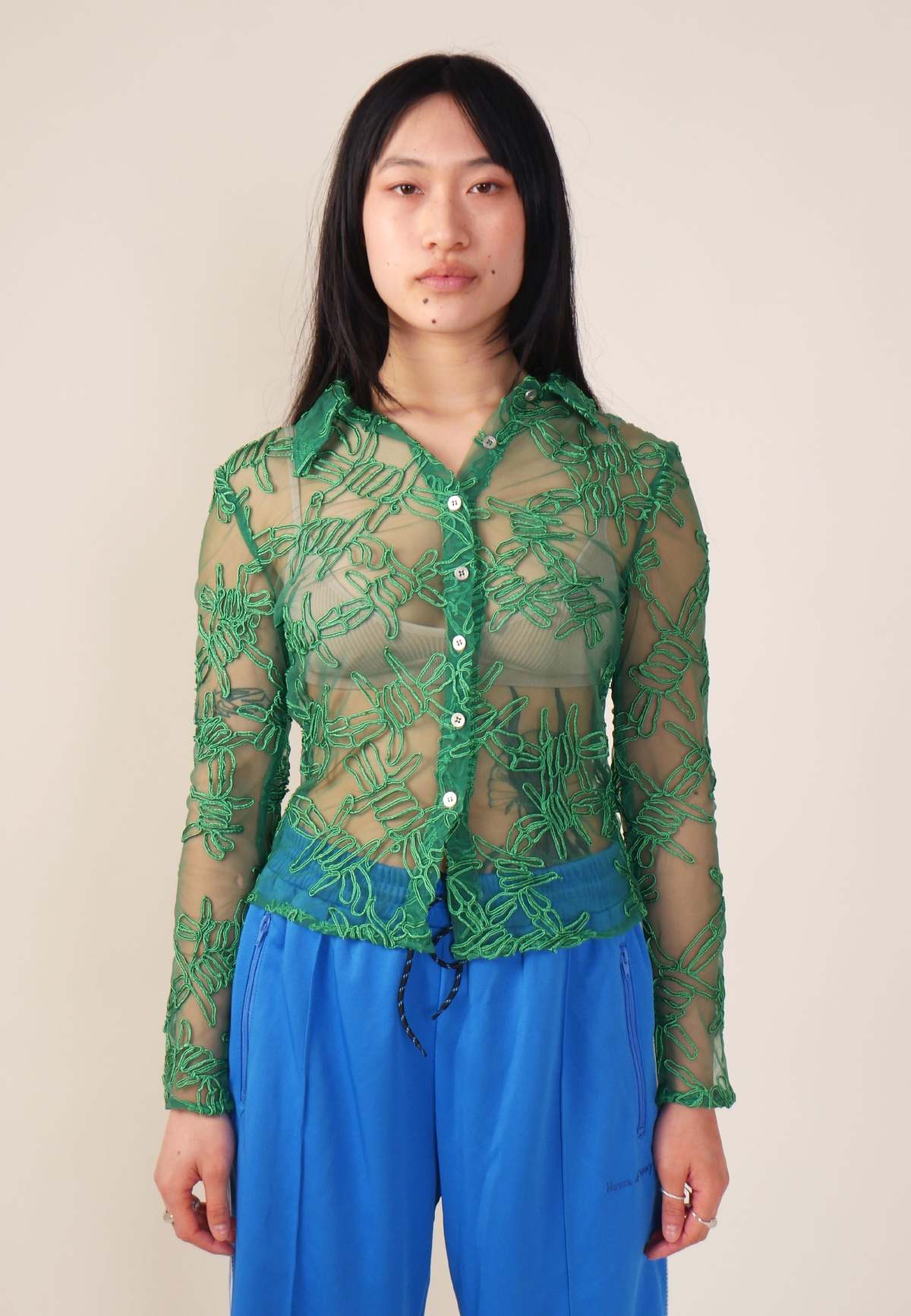 House of Sunny Barbed Wire Applique Shirt - Perfect Green
