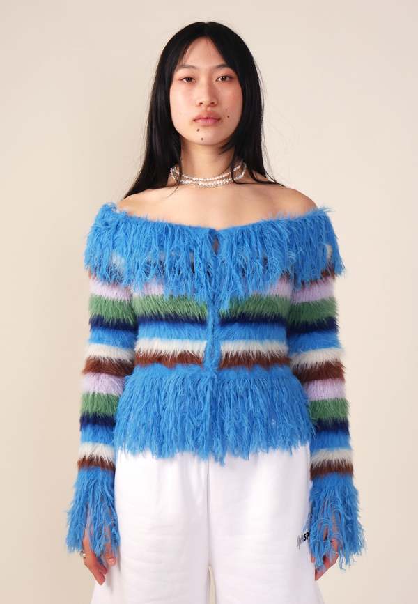 トップス Mmeeme Feather knit cami cardigan Blue Mmeeme Feather knit cami cardigan Blue Navy Blue Striped