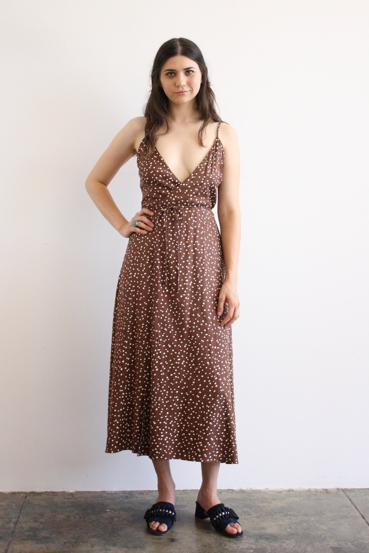 Ali Golden Brown Polka Dot Wrap Dress | Garmentory