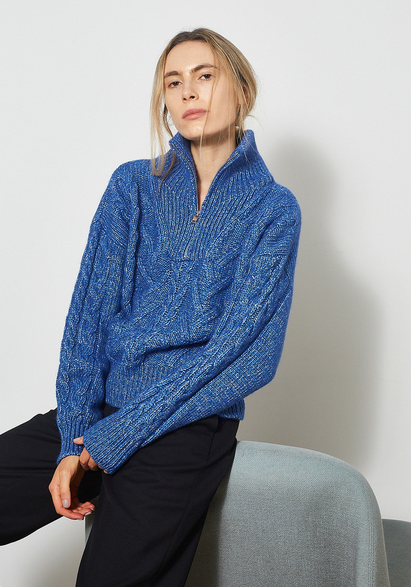 GANNI(ガニー) Chunky Cable Zipper Blouse Ganni Chunky Cable Zipper Blouse - Nautical Blue | Garmentory