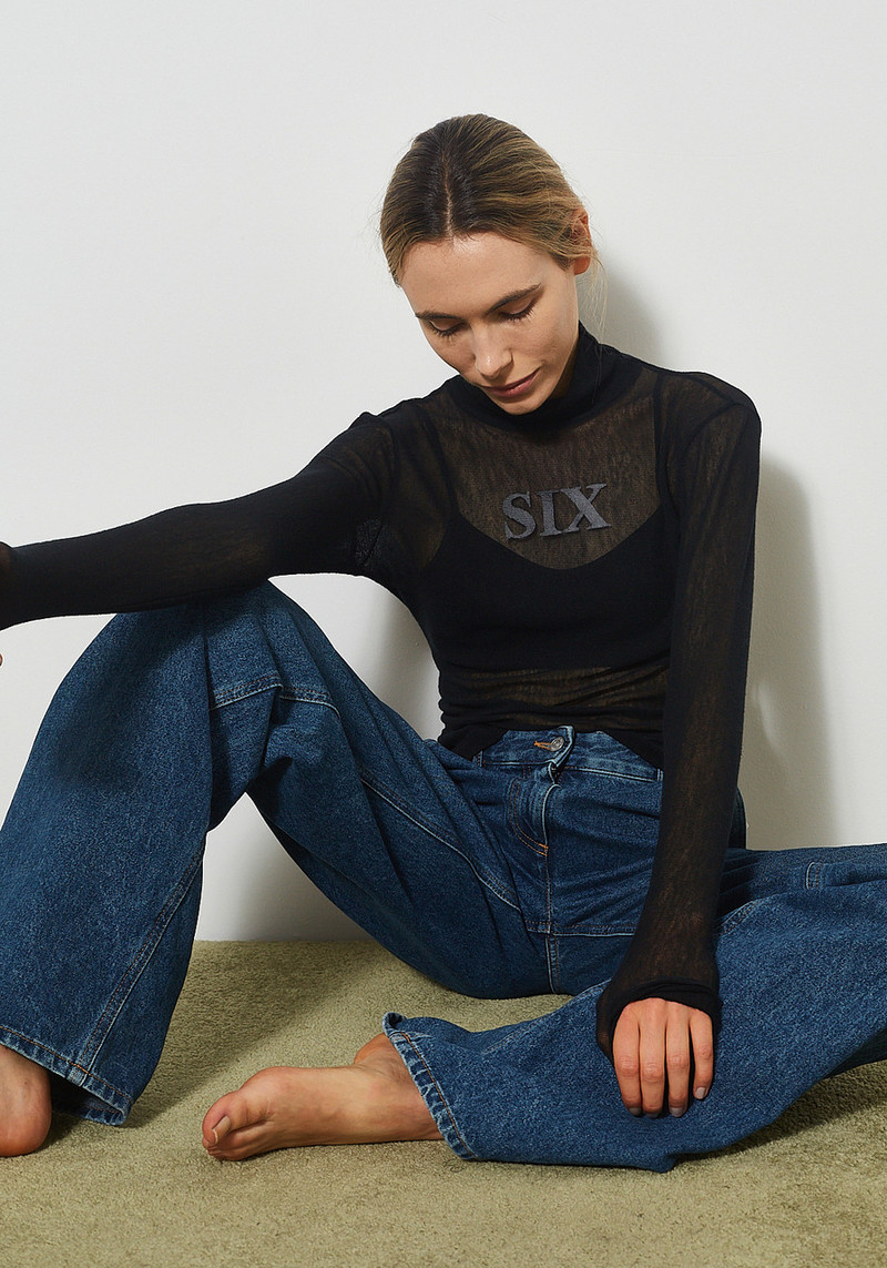 Maison Margiela MM6 Long Sleeve Mesh Top - Black | Garmentory