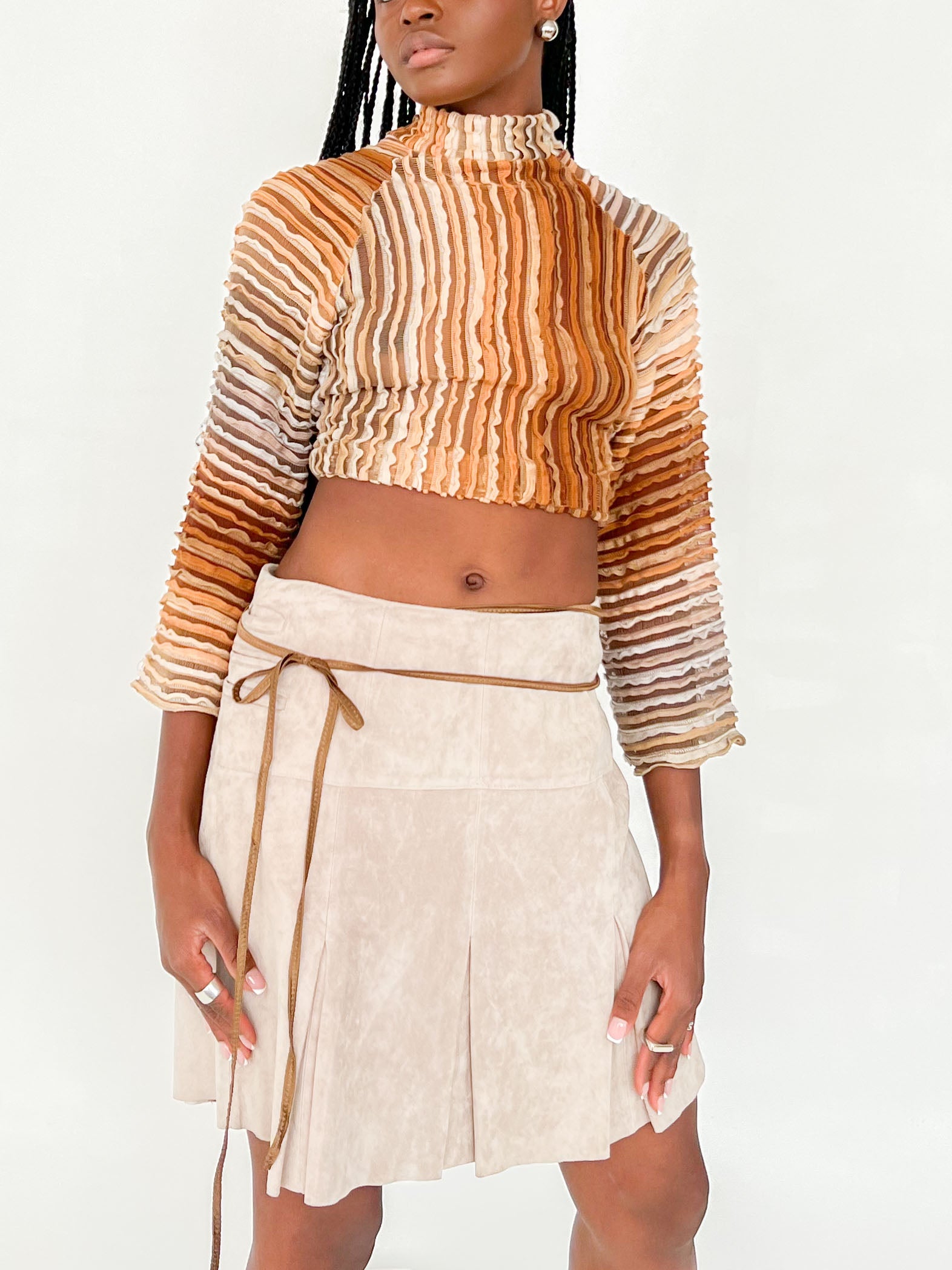 Pleated Suede Effect Skirt
