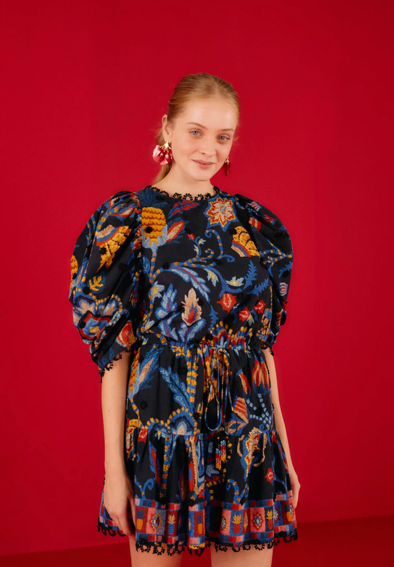 Farm Rio Mini Dress - Sunset Tapestry Black | Garmentory
