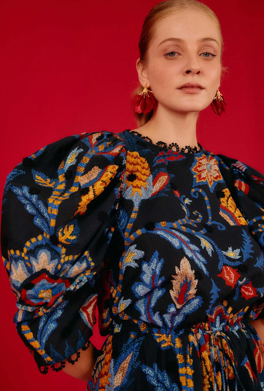 Farm Rio Mini Dress Sunset Tapestry Black Garmentory