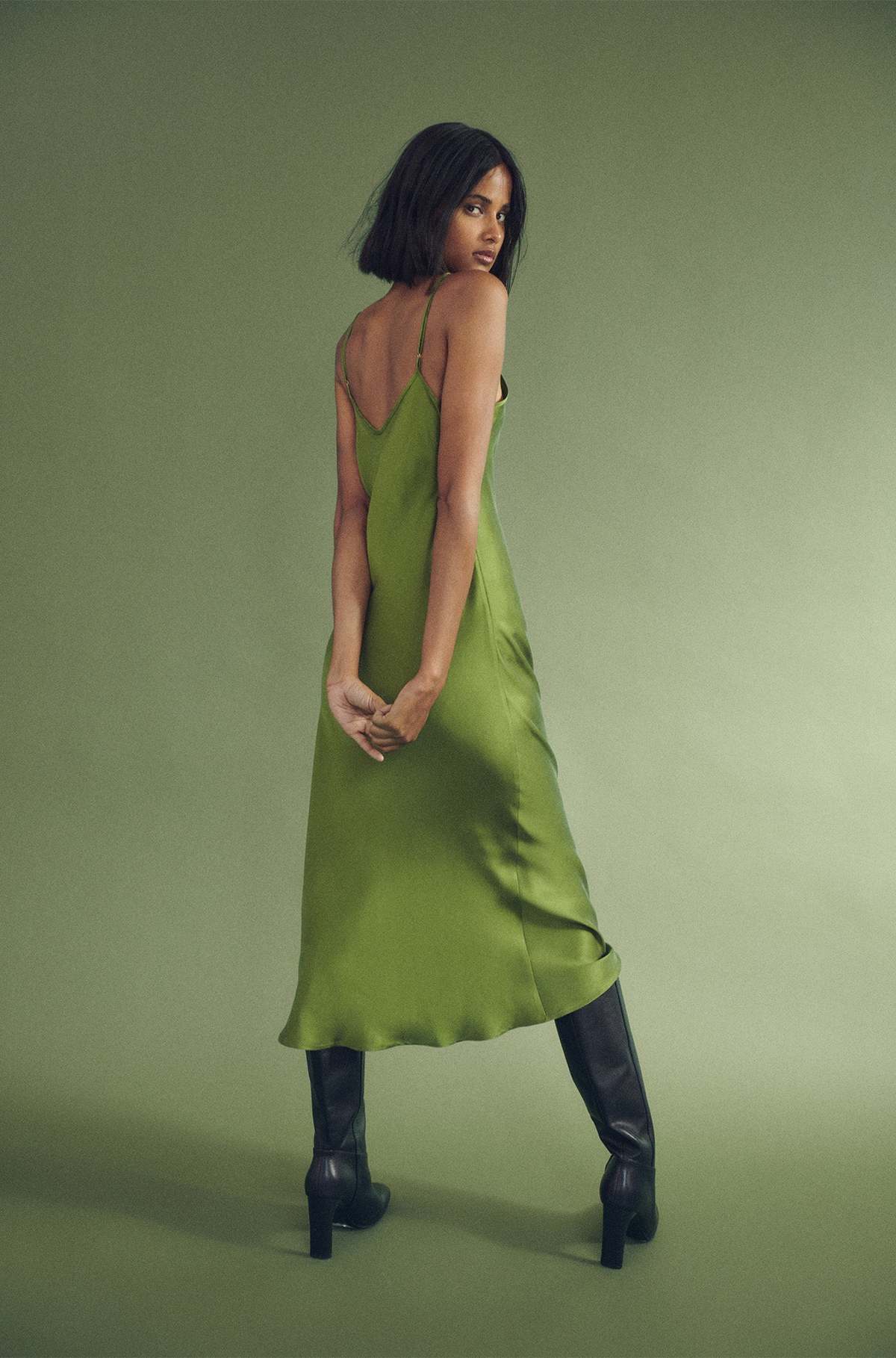 green wedding guest dress plus size 90s V Silk Slip