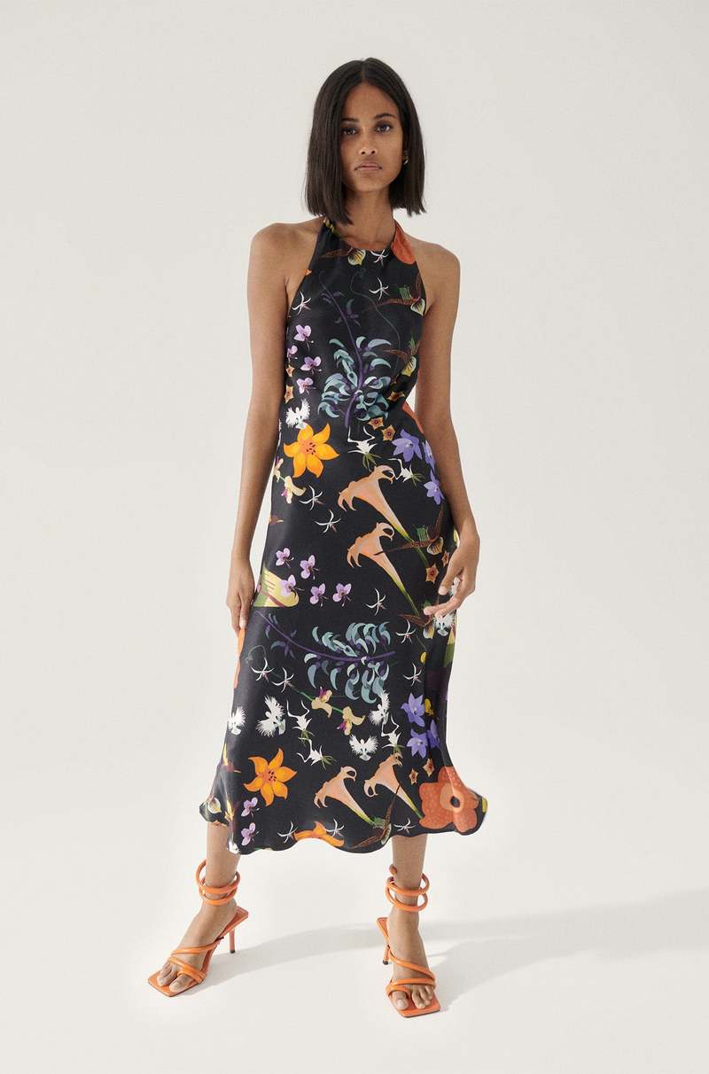 ■LOW CLASSIC■ SILKY FLORAL LAYERED DRESSBLACK LC252DR02BK SILK LAUNDRY US HALTER DRESS LOST FLOWERS - BLACK | Garmentory