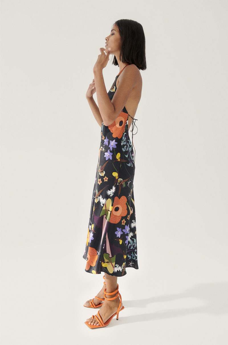 SILK LAUNDRY US HALTER DRESS LOST FLOWERS - BLACK | Garmentory