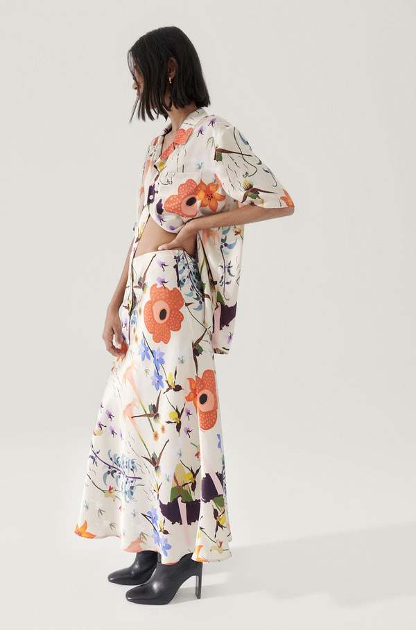 Splice Long Bias Cut Skirt Hazelnut