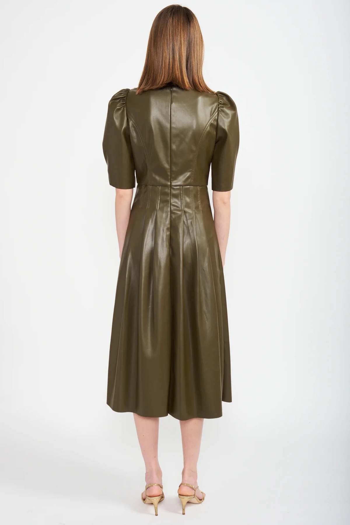 slim fit dress slacks Jessamy Faux Leather Midi Dress