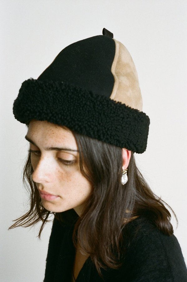 CAWLEY STUDIO Multi Sheepskin Hat - Tan/Black | Garmentory display picture 3