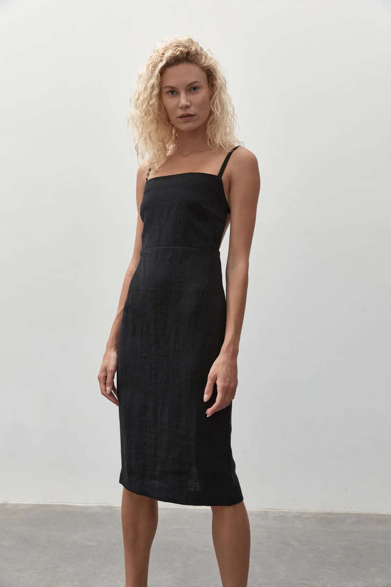 St. Agni Linen Open Back Dress - Black | Garmentory St. Agni Linen Open Back Dress - Black | Garmentory